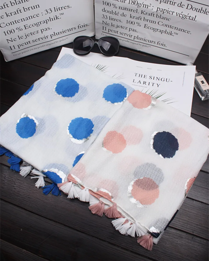 2018 New Women Dot Print Silver Foil Tassel Scarves And Shawls Long Cotton Voile Spot Hijab Wrap 10pcs/lot Free Shipping |