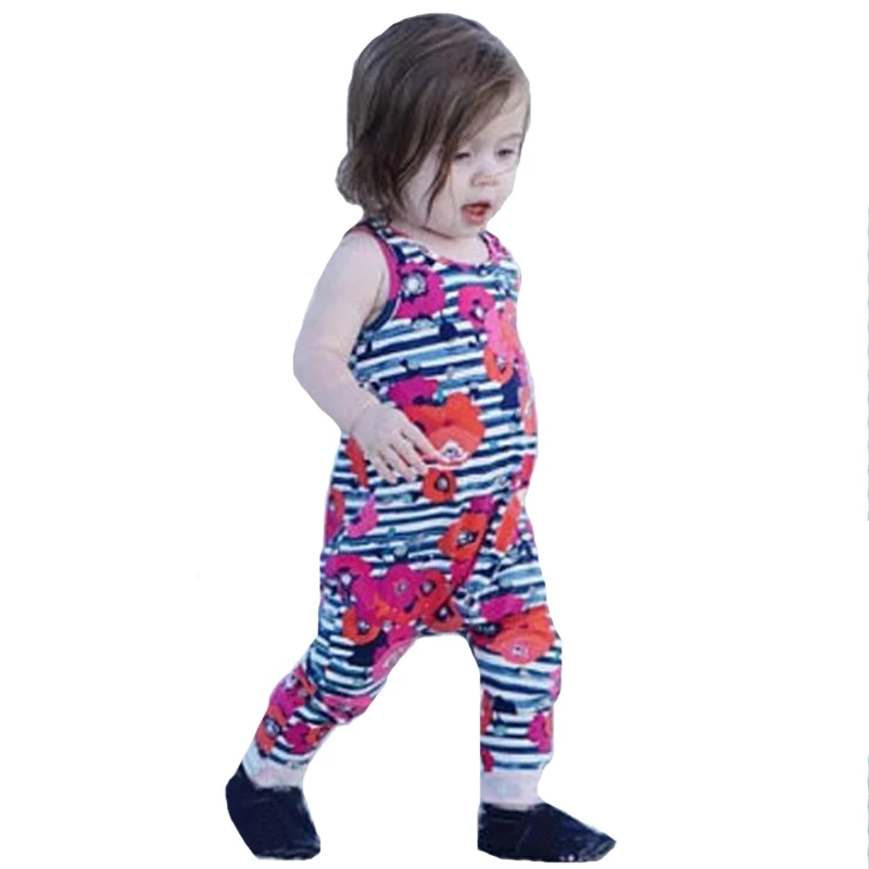 

Floral Baby Girl Romper Jumpsuit Outfits Summer 2017 New Striped Sleeveless Newborn Rompers+Headband 2pcs Infant Girls Clothes