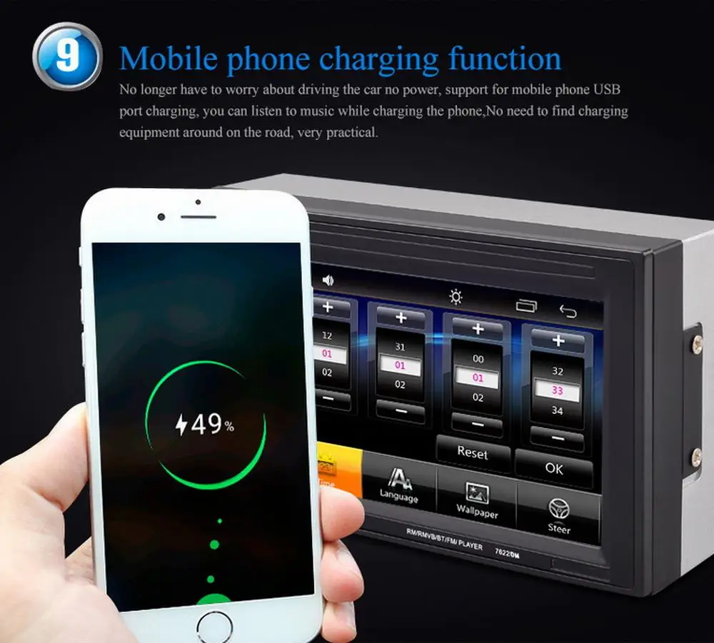 Автомагнитола 2 din стерео MP5 плеер Bluetooth MP3 MP4 FM Aux на 9 языках mirrori link сенсорный экран