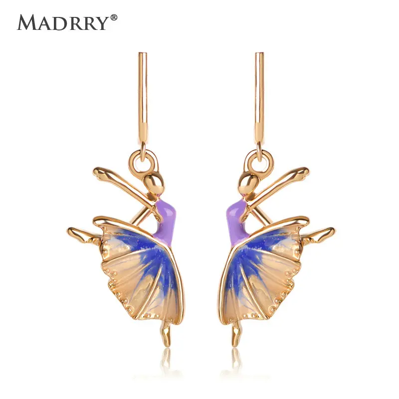 

Madrry Purple Enamel Figure Drop Earrings Lifelike Dancing Girls Pendant Earrings For Women Ceremony Jewelry pendientes mujer