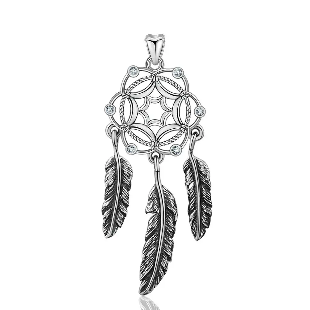 only pendant EUDORA стерлингового серебра 925 перо и подвеска Ловец снов CZ Ожерелье для мужчин женщин Уникальный друг подарок ювелирные изделия из серебра D269 - Окраска металла: only pendant