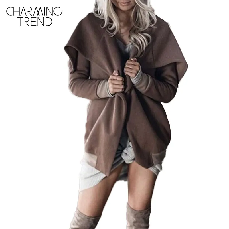 Charmingtrend Повседневное Тренчи для женщин Для осень сплошной Кофе белый Открыть