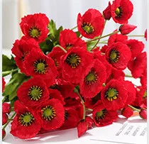 red 4 головки/ветка, цветы мака, шелк, искусственный Мак, длинный стебель, для дома, вечерние, украшение, Цветочная композиция, букеты подружки невесты - Цвет: red