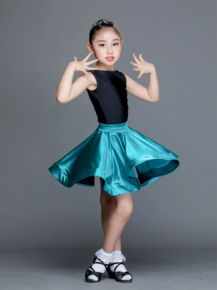 Детская Юбка для латинских танцев Бирюзовая одежда занятий танцами детские юбки