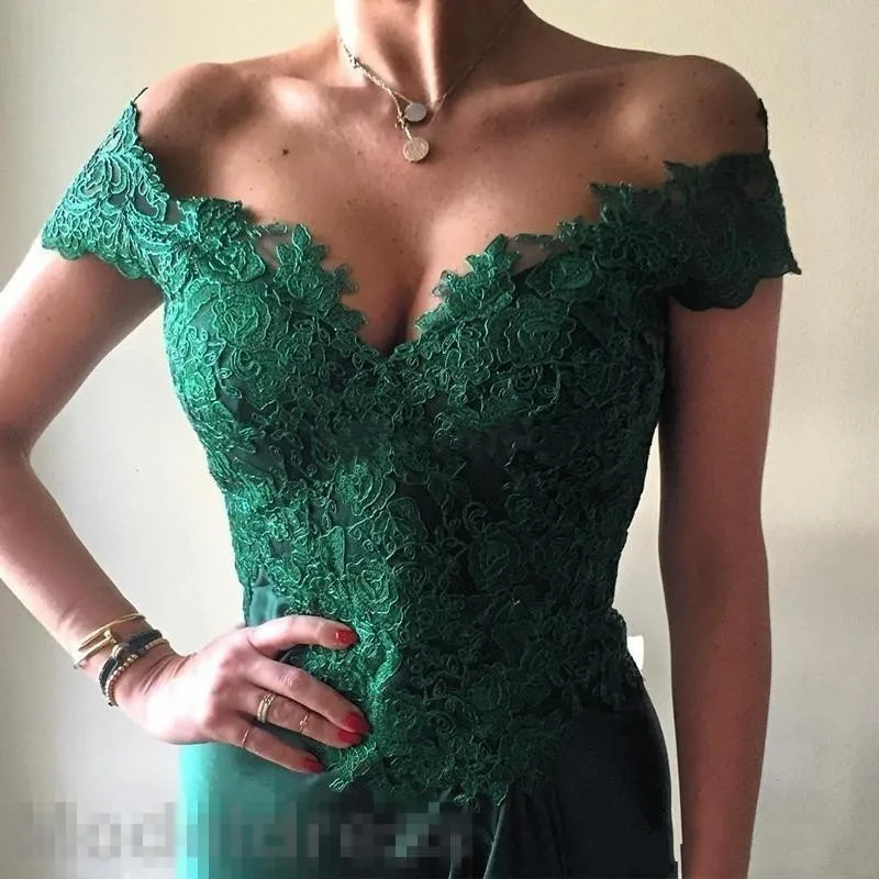 

Sexy Evening Gowns Hunter Green robe de soiree V-neck Appliques Formal Dresses To Evening Party Split vestido longo Abendkleider