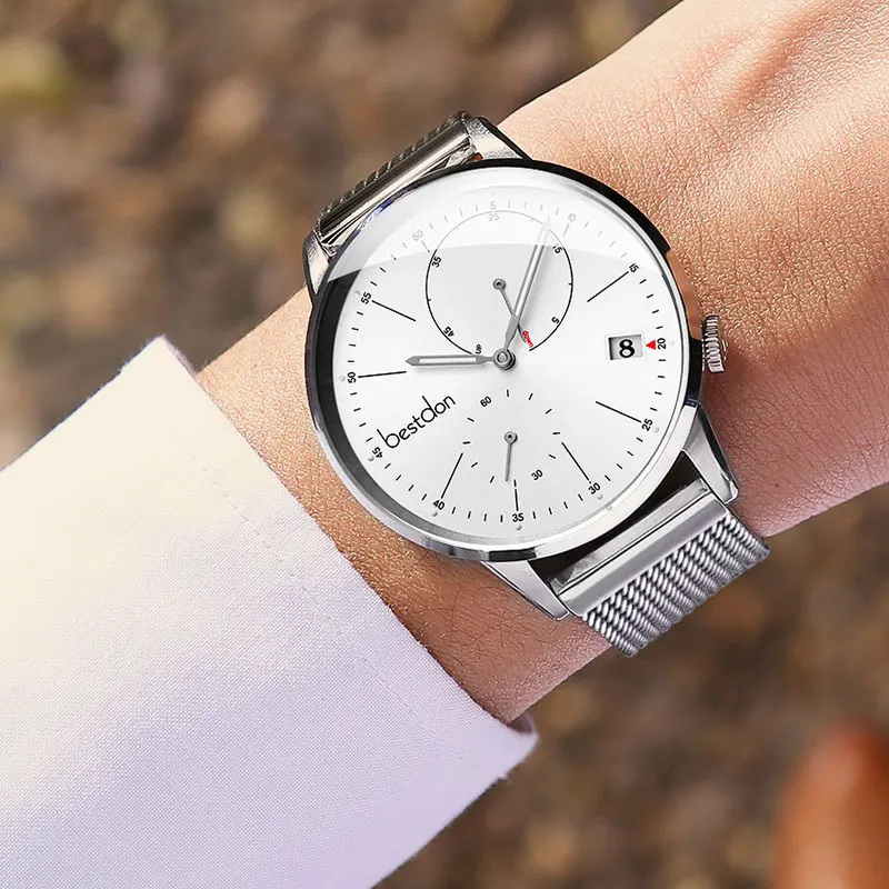 Silver-white-white Bestdon Мужские автоматические механические часы со скелетом водонепроницаемые светящиеся спортивные часы модные швейцарские роскошные Лидирующий бренд - Цвет: Silver-white-white