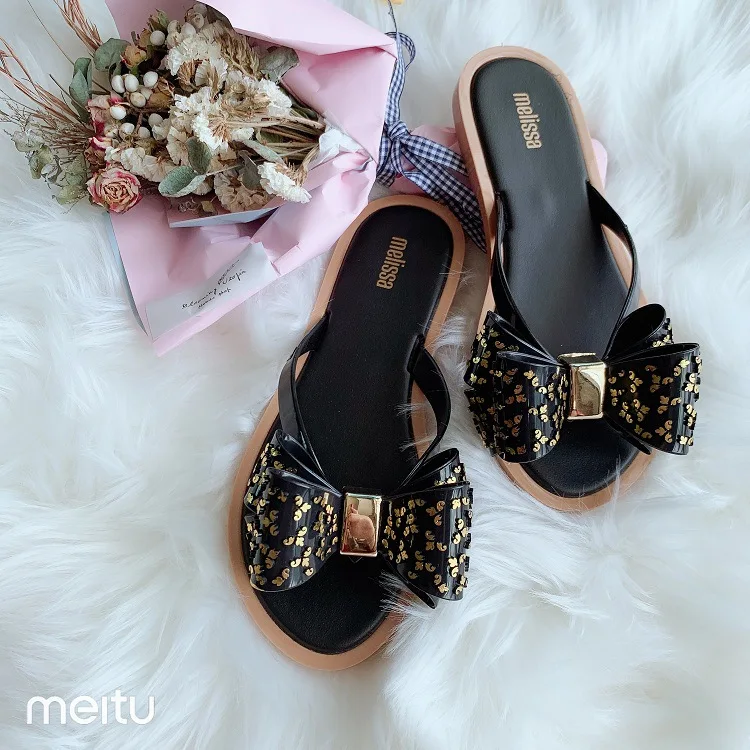 Melissa/женские сандалии на плоской подошве тапочки с галстуком-бабочкой Летняя