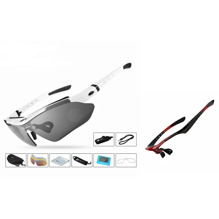 White with red ROCKBROS MBT, велосипедные очки, поляризационные, спортивные, мужские, для улицы, солнцезащитные очки, спортивные, для езды, очки для велосипеда, велосипеда, 5 линз - Цвет: White with red