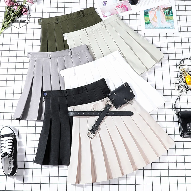 New Hip-hop Women's Harajuku Pleated Skirt Gothic Black High Waist Mini Skirts Cute Girls Punk A Line Short Skirt With Belt