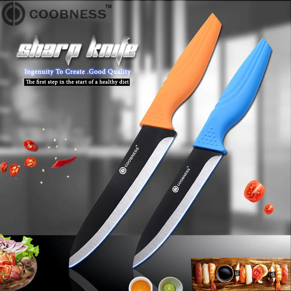 Кухонные ножи от бренда COOBNESS, 2 шт, керамический нож, разноцветная ручка, черное лезвие, нож для очистки фруктов, нож для нарезки, инструмент для приготовления пищи - Цвет: 5 inch 6 inch