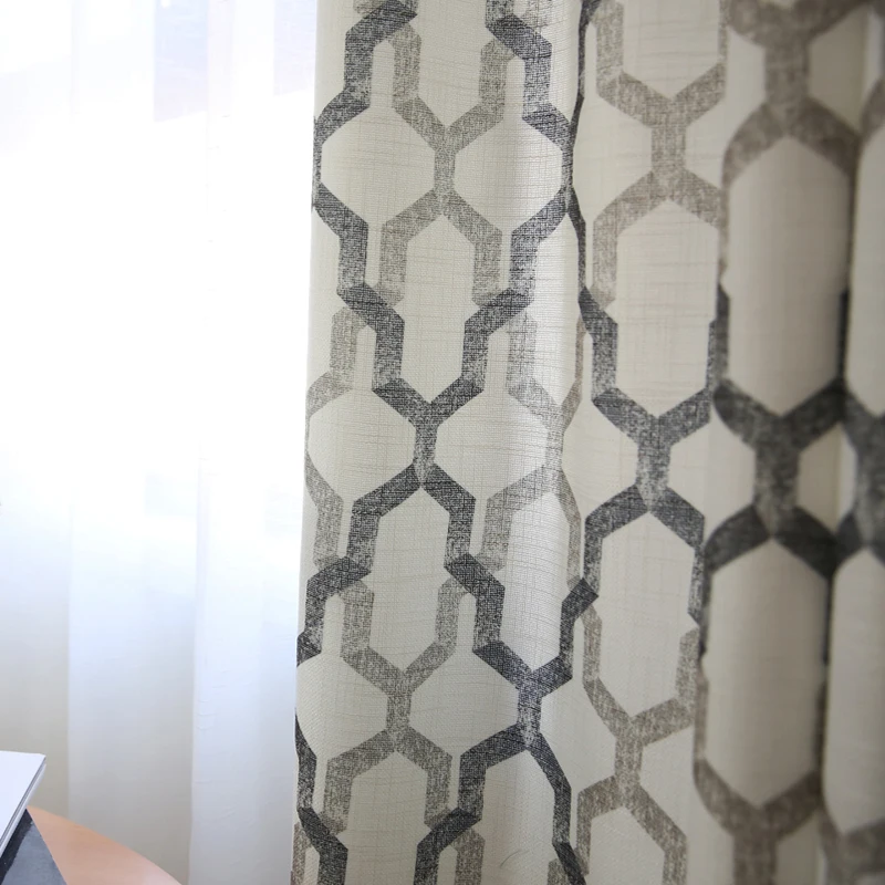 

Japan Style Geometric Pattern Printed Linen Curtains for Bedroom Living Room Modern Window Curtain Drapes