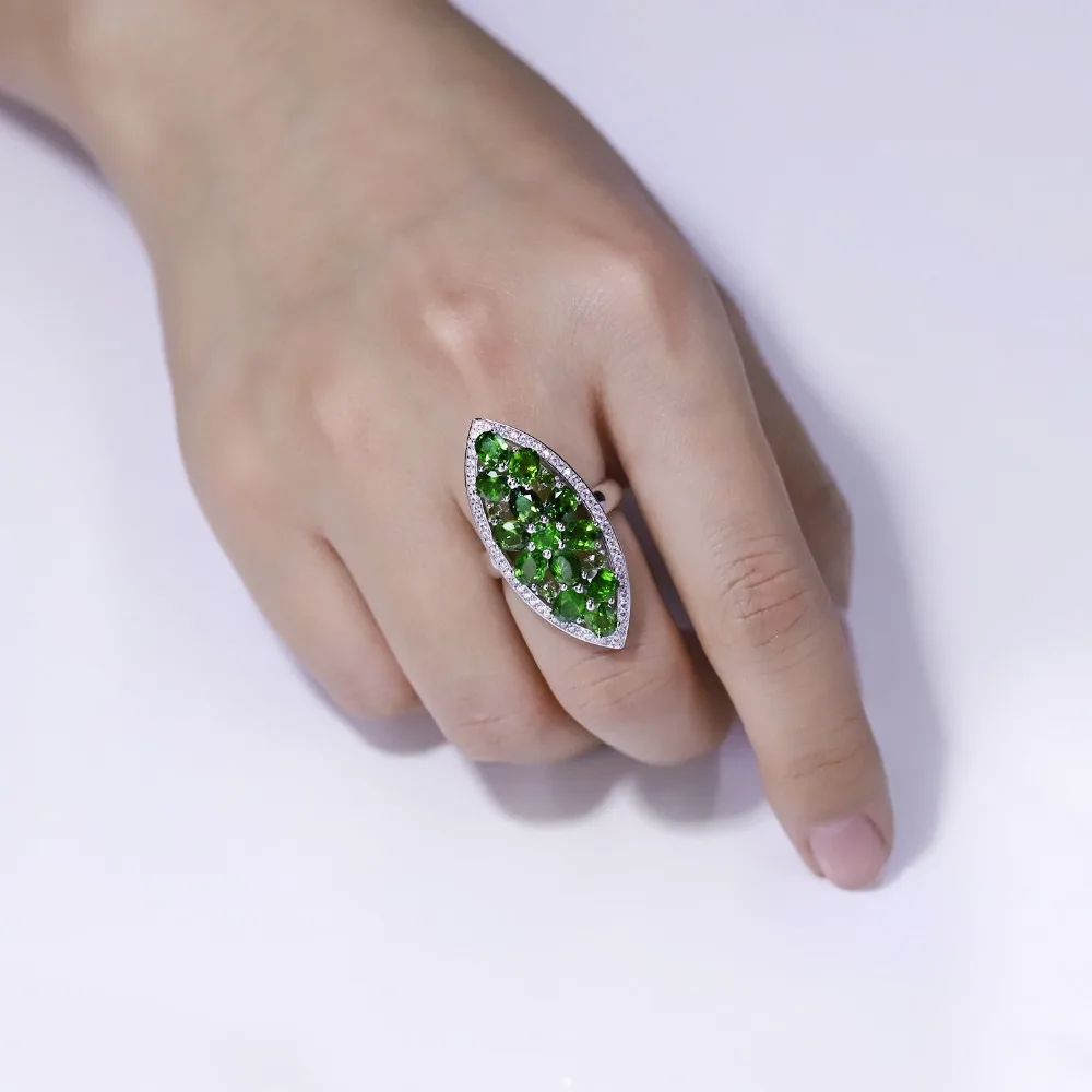 Gem балетки 5.0Ct Ct натуральный хром диопсид коктейльное кольцо 925 пробы серебро