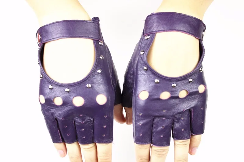 purple Женские кожаные перчатки с полупальцами, тонкие, однослойные, дышащие, весна и лето, для езды на открытом воздухе, для вождения, перчатки для водителя - Цвет: purple