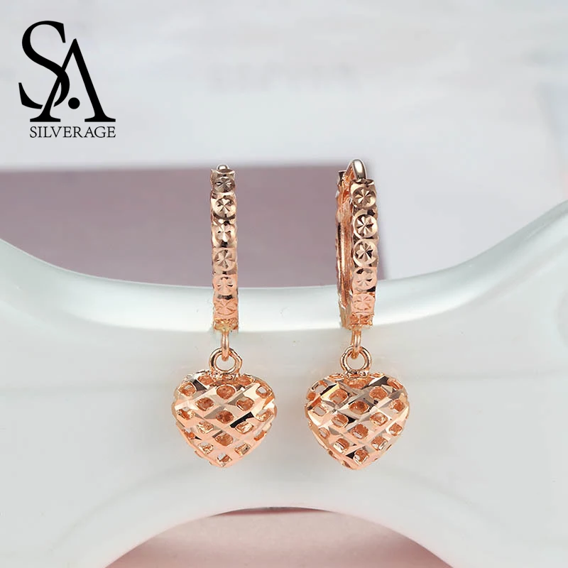 SA SILVERAGE серьги 18 K для женщин 18 K желтое золото и цвета розового золота с сердечками форма Висячие серьги для женщин золотые серьги круг