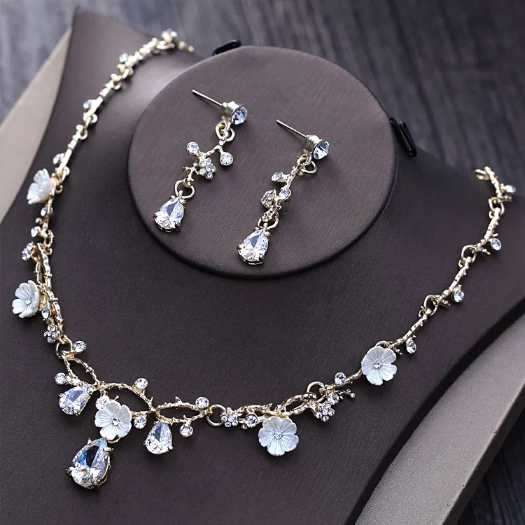 Набор из 3 предметов liga de ouro folha e flor esmalte moda joias com Tiara colar brinco|colar brinco|tiara setbrincos colares |