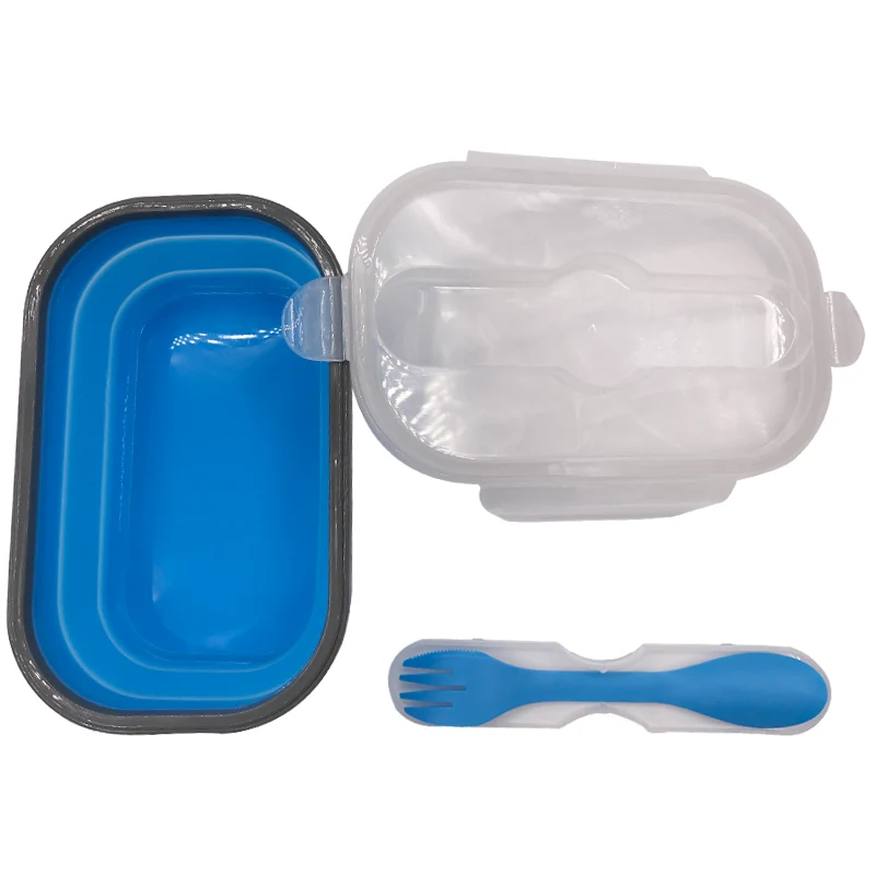 Синий Silicone Bento Lunch Box Food Container Food Storage Collapsible Portable Container Lunch Food Box For School kids Outdoors - Цвет: Синий
