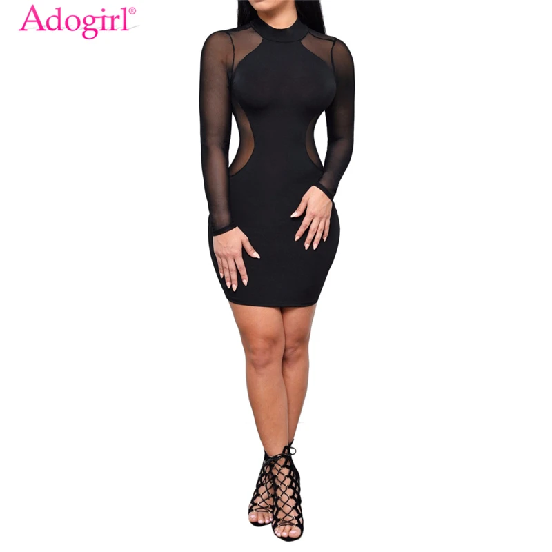 

Женское Сетчатое Бандажное платье Adogirl в стиле пэчворк, облегающее мини-платье с длинным рукавом и вырезом на спине для клувечерние