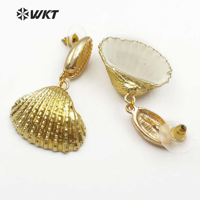WT-E439 специальный дизайн полностью золотые серьги-раковины с инкрустацией под Cowrie