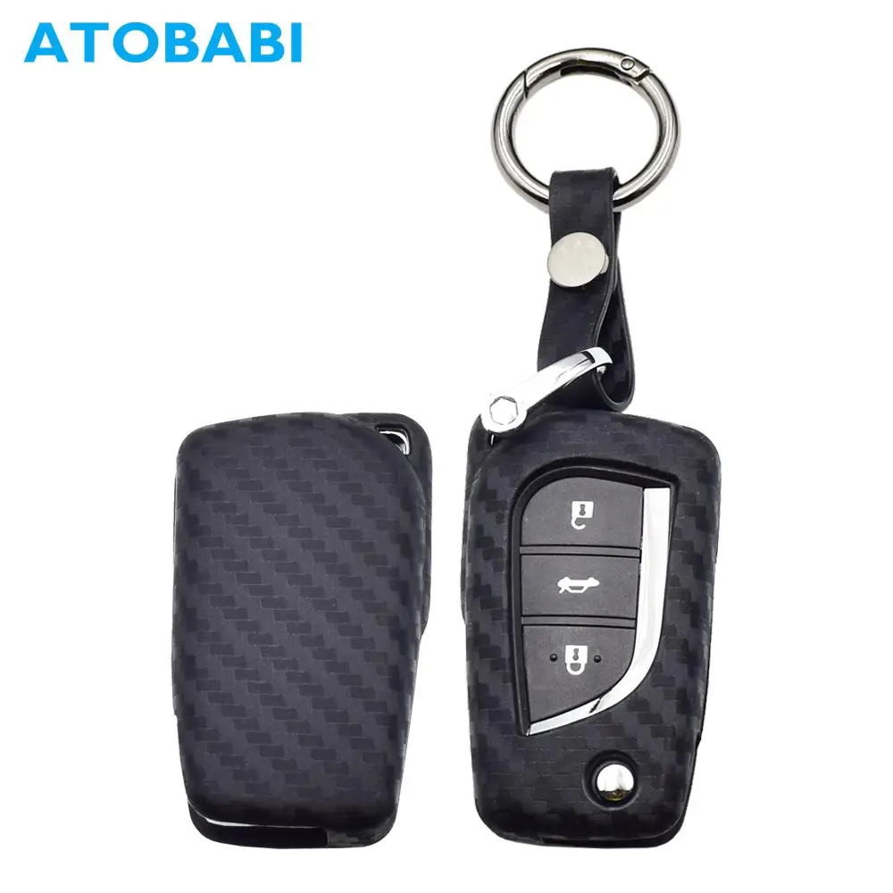 Carbon Fiber Pattern Silicone Car Key Case for Toyota Auris Corolla Avensis Verso Yaris Aygo Scion TC IM 2015 2016 Remote Cover |