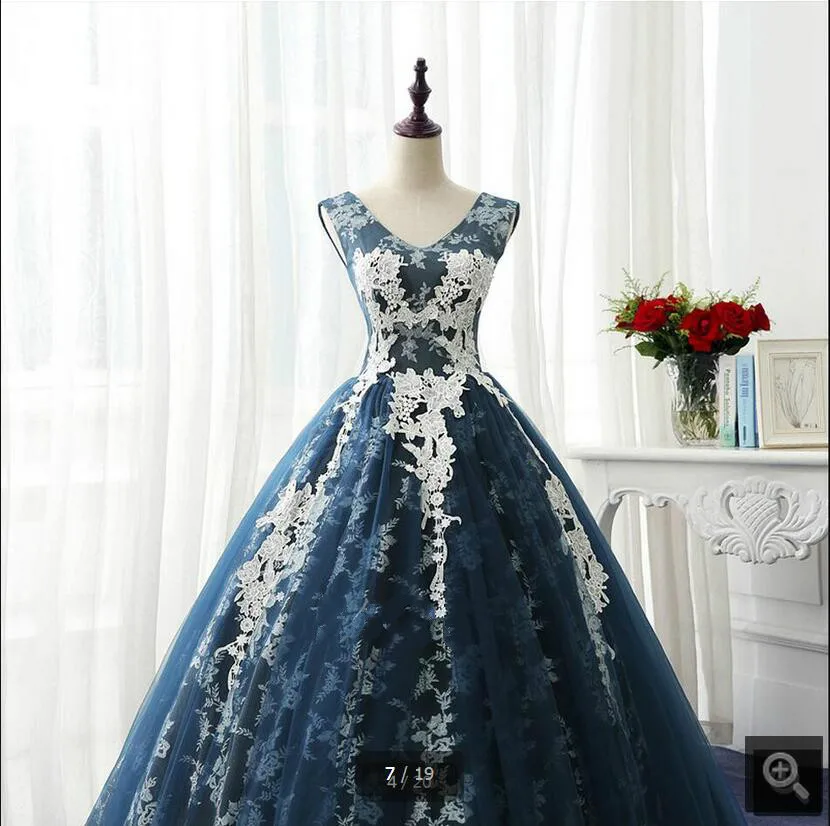 Robe De Soiree темно-синее кружевное бальное платье реальное изображение для