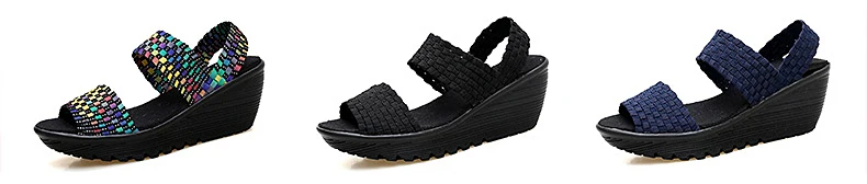 BeckyWalk/женская летняя обувь; тканые босоножки с петлей на пятке; босоножки на танкетке с открытым носком; женские босоножки без застежки; femme; коллекция года; WSH2909