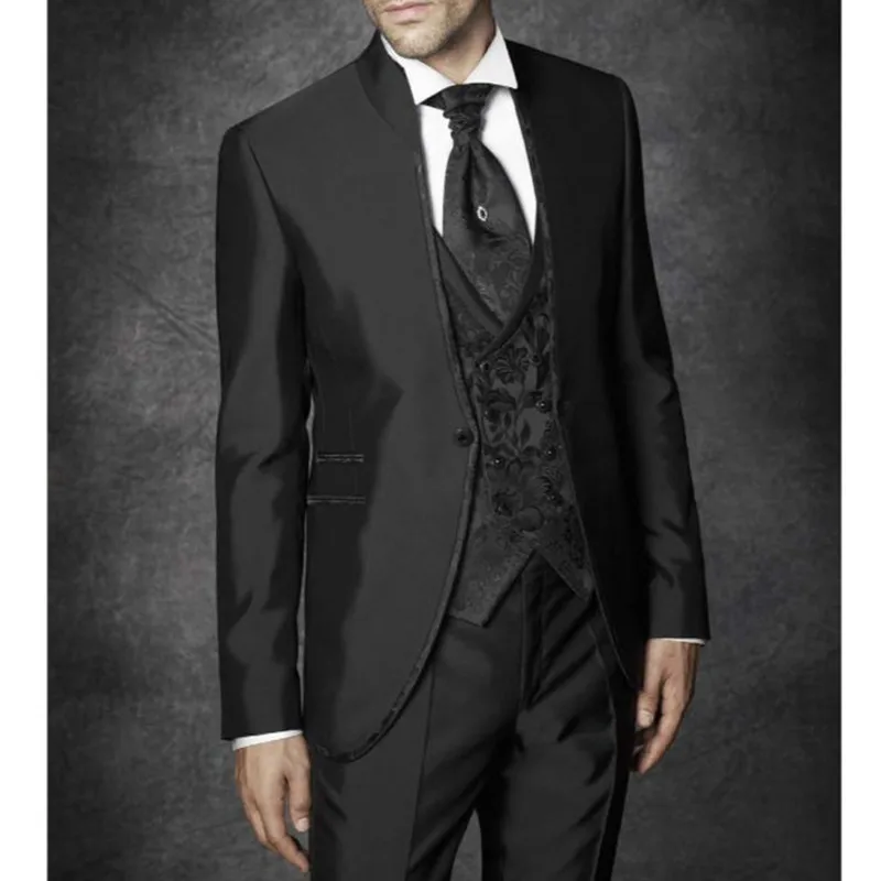 Черная мужская мода prieum платье костюм с учетом Высокий воротник роскошные