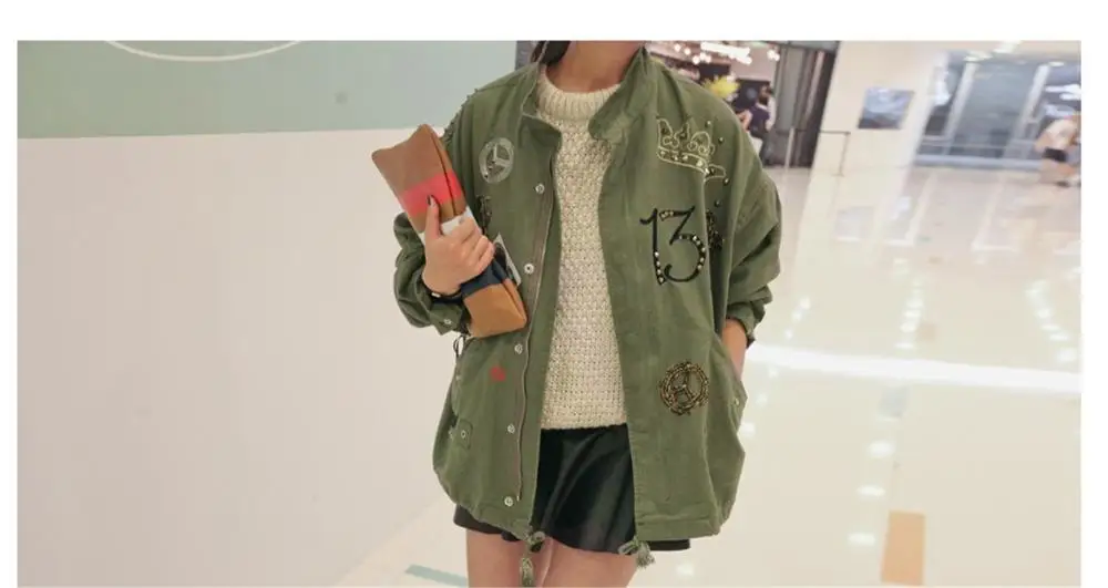 

Tooling jacket female Korea Harajuku bf wind loose badge rivet windbreaker jacket 2019 new w428