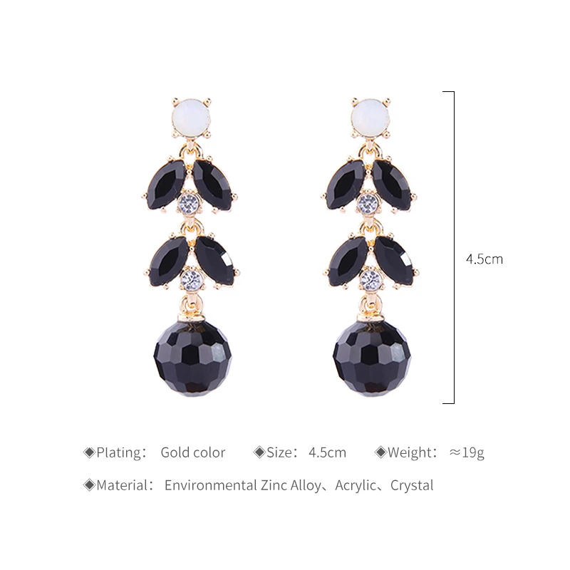 Кристалл акриловые бусины черные серьги для женщин новая мода цветочные