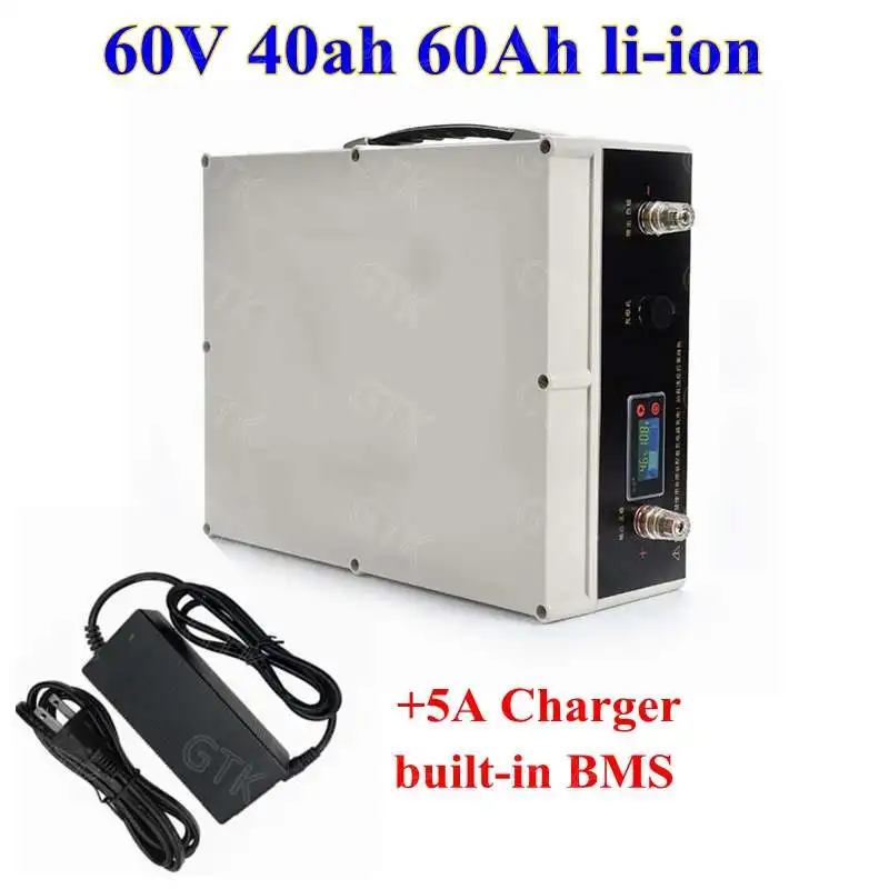 Rechargeable 60V 40ah 60Ah Lithium ion battery pack li-ion with bms for agv caravans electric mortorcycle EV RV+5A Charger | Электроника