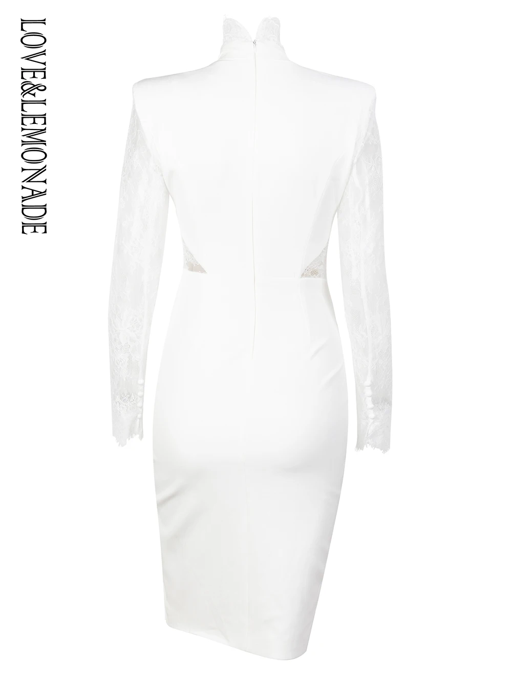 Платье для вечеринки LOVE&ampLEMONADE с высокой талией, декорированное бантом, с кружевными вставками и воротником подчеркнутой формы LM88951-2 БЕЛОЕ.