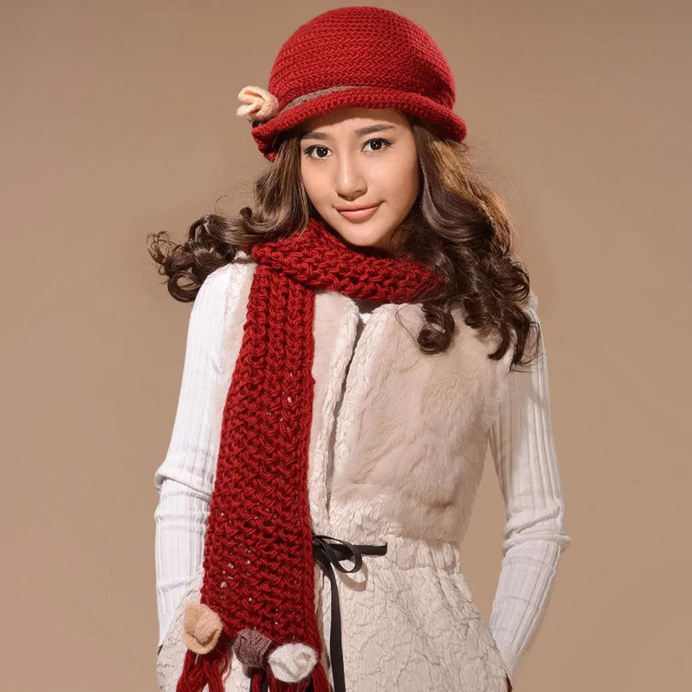 Женские наборы шарф шапка Charles Perra зимние плотные вязаные шапки из шерсти