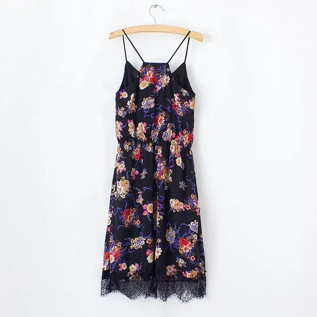 2014 New Women's European and American Style Wild Flower Strap Lace Hem Dress | Женская одежда
