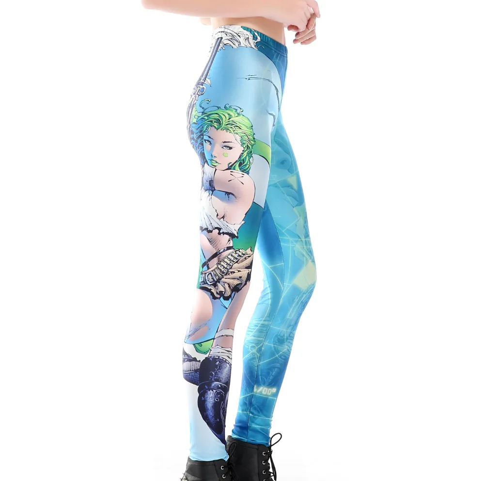 Женские Зеленые Леггинсы с принтом облегающие эластичные штаны из полиэстера