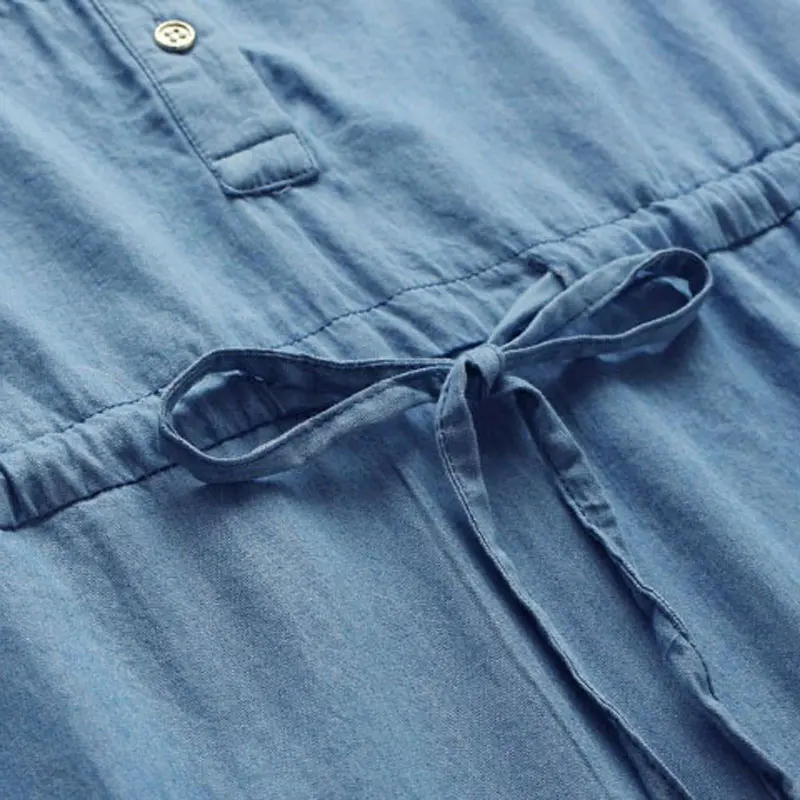 HEE GRAND/женские летние джинсовые платья с карманами воротником-стойкой длинными