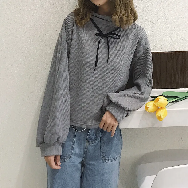 Толстовки Ulzzang, однотонные Вельветовые женские шикарные свитшоты с пышными рукавами, Модные свободные милые повседневные женские пуловеры в Корейском стиле