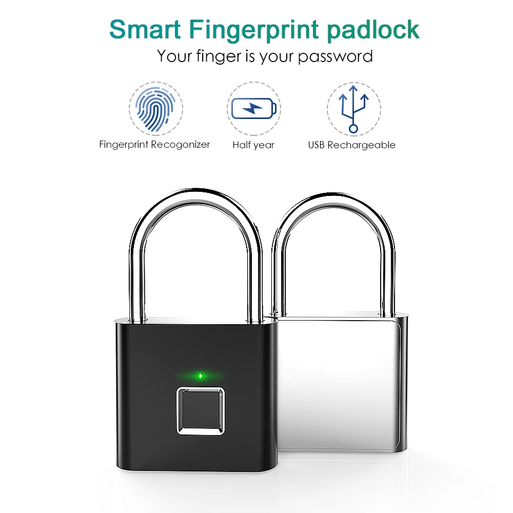 

Golden Security Keyless USB Rechargeable Door Lock Fingerprint Smart Padlock Quick Unlock Zinc alloy Metal Electric Lock IP65