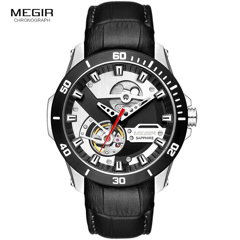 ML62069G-White MEGIR мужские кожаные спортивные механические часы с ручным заводом от ведущего бренда, Роскошные Водонепроницаемые наручные часы Relogios Masculinos, часы 62069 - Цвет: ML62069G-White