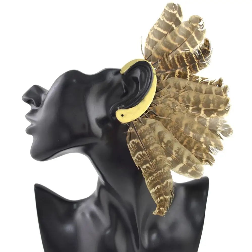 Этнические уникальные серьги унисекс 1 шт. (слева) большие перья без пирсинга