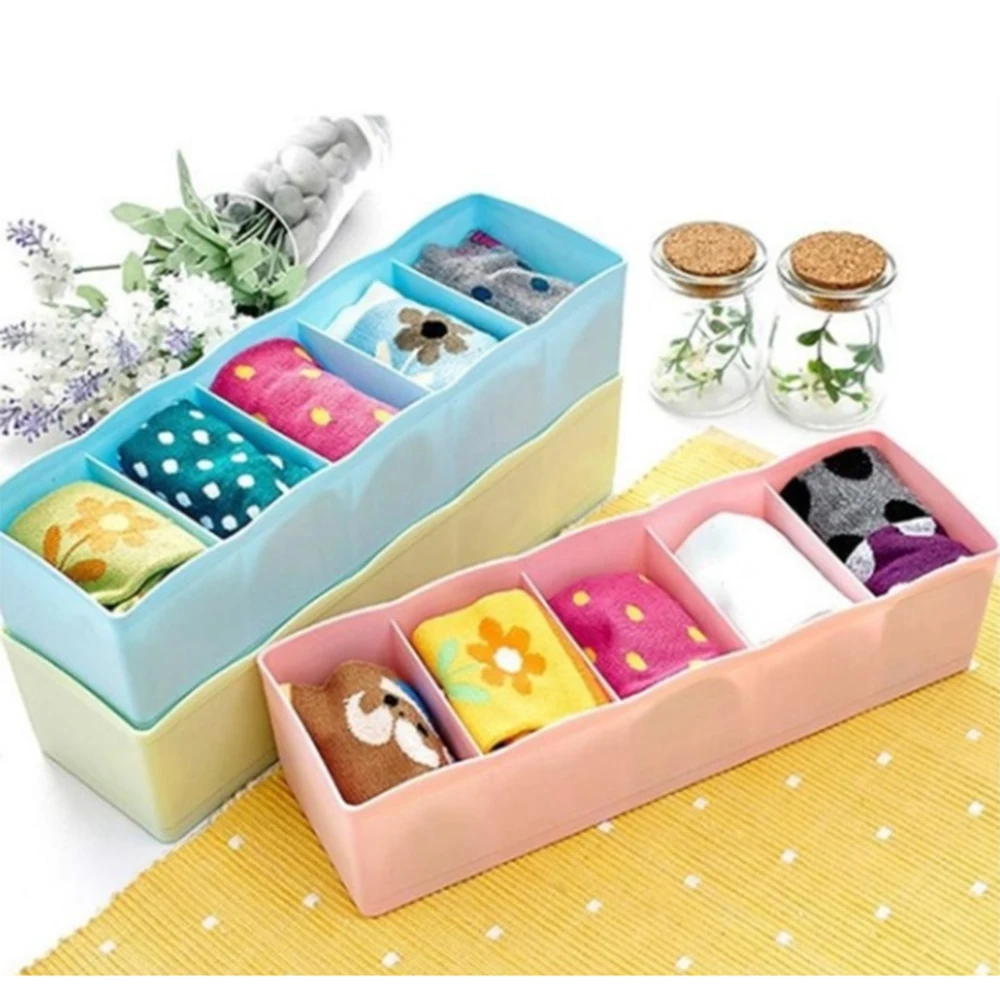 

Multi-function Desktop Sock Underwear Clothing Organizer Five Grid Storage Box
