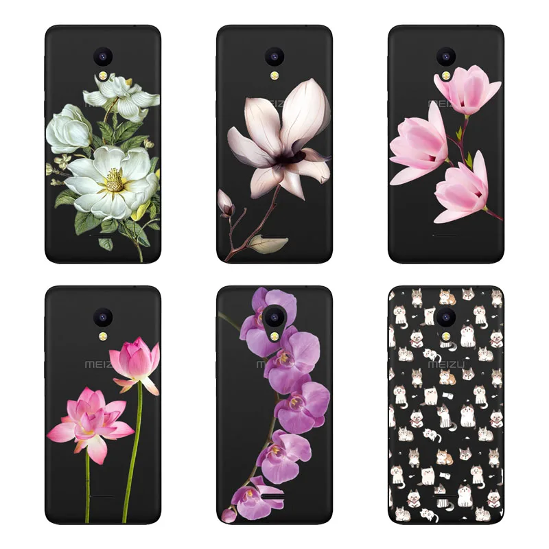 meizu c9 Case Silicon Black Painting flower Soft TPU Back Cover for pro protect Phone cases shell |