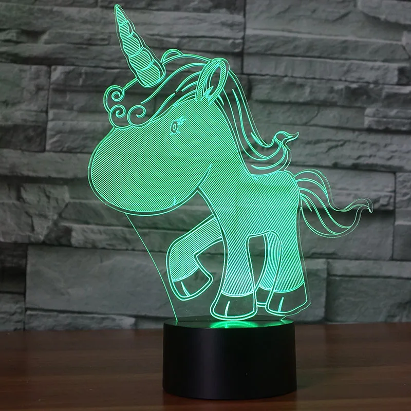 Единорог милый дизайн LED 3D ночник 7 меняющихся цветов сенсорный выключатель для
