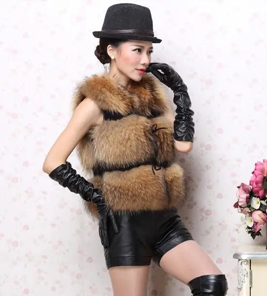 DANCING WINGS High Quality Women's Genuine Raccoon Fur Short Paragraph Vest Sleeveless Winter Outwear 3xl enlarge