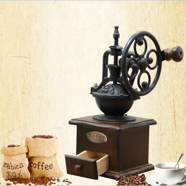 Offerte Macinacaffè Manuale Macinacaffè In Legno Stile Retrò Macinacaffè Design A Ruota Panoramica Utensili Da Cucina Vintage Per Caffè A Mano