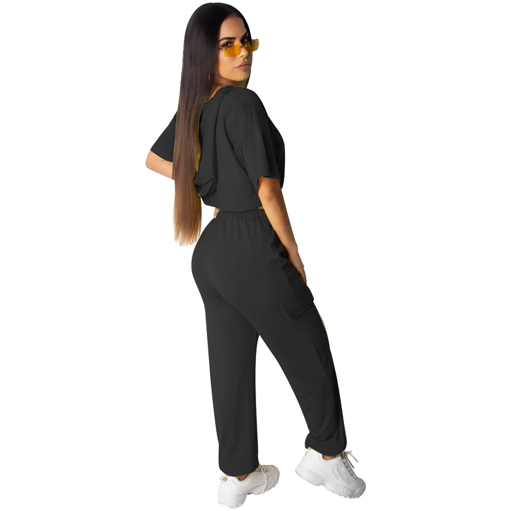 

Women Two Piece Set Solid Color Hooded Zipper Sports Suits Female Casual Loose Crop Tops + Long Pants Playsuit Club Tracksuit OL