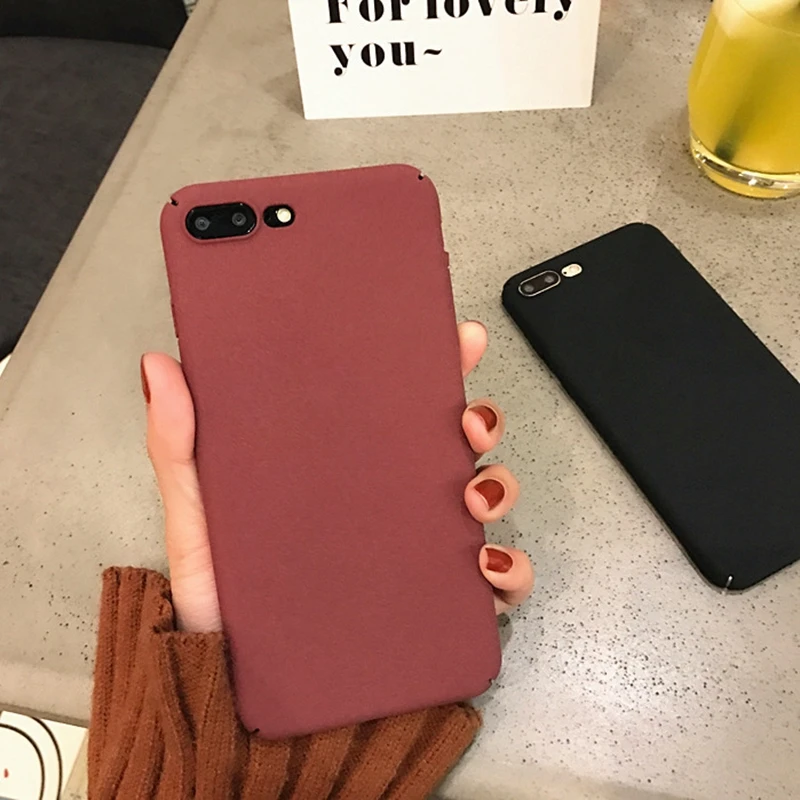 Dulcii Cases for iPhone 8 7 6s 6 5 SE Matte Anti-fingerprint Plastic Mobile Phone Back Case Plus - Wine Red |
