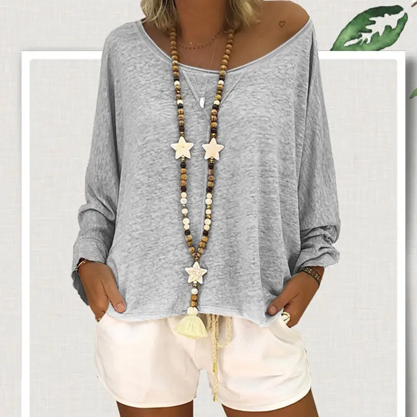 Осенняя футболка с рукавом летучая мышь большие размеры свободная повседневная