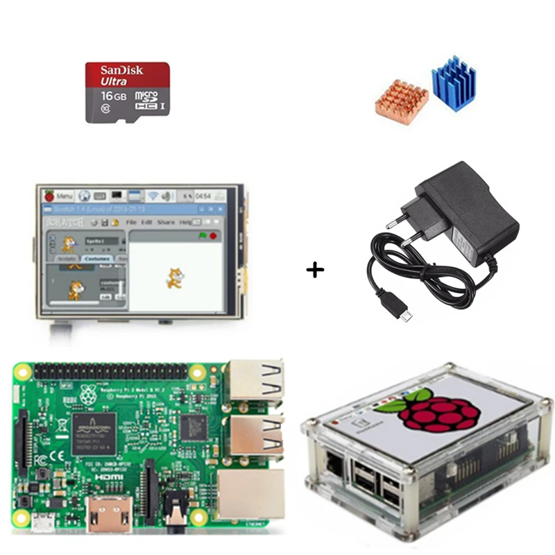 Mini PC set Raspberry Pi 3 Модель B + 5 дюймов Малина ЖК-дисплей TFT В 2.5A адаптер питания Micro SD card