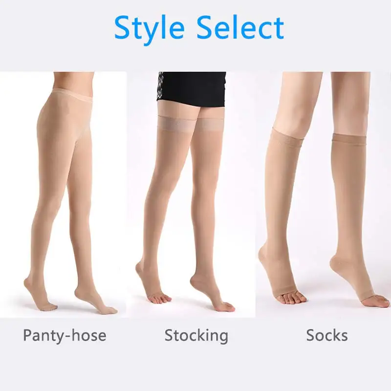 Yienws Medical Compression Stocking Women 25-30 mmHg Varicose Veins Open Toe Stockings Thigh High Compression Pantyhose YiG039