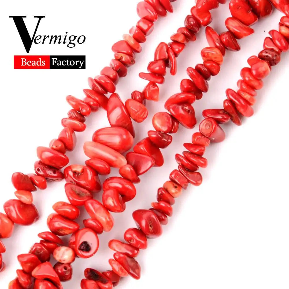 Red Coral Бусины из натурального камня, неправильные красные коралловые бусины с гравием для изготовления ювелирных изделий 3-5-8-12 мм, Diy браслет, модные ювелирные изделия - Цвет: Red Coral