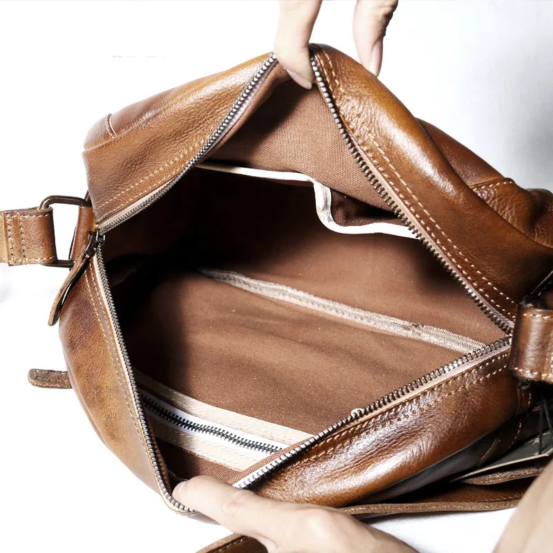 Кожаная мужская сумка мессенджер AETOO ручной работы в стиле ретро из воловьей кожи